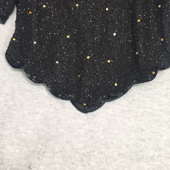 BEADED SILK Sequined Evening Special Occasion Formal Dressy w/Scalloped Edges - Picture 8 of 14